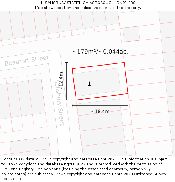 1, SALISBURY STREET, GAINSBOROUGH, DN21 2RS: Plot and title map