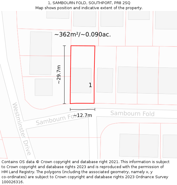 1, SAMBOURN FOLD, SOUTHPORT, PR8 2SQ: Plot and title map