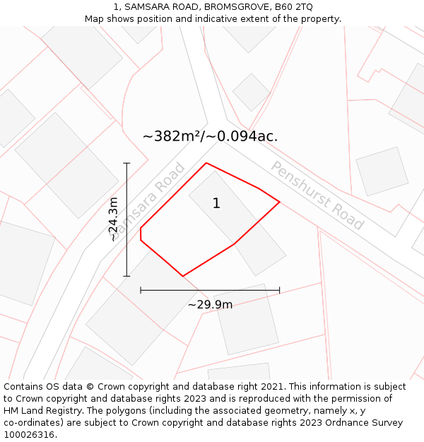 1, SAMSARA ROAD, BROMSGROVE, B60 2TQ: Plot and title map