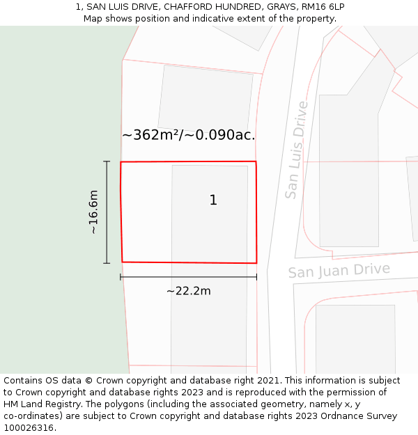 1, SAN LUIS DRIVE, CHAFFORD HUNDRED, GRAYS, RM16 6LP: Plot and title map