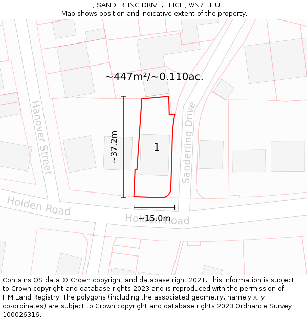 1, SANDERLING DRIVE, LEIGH, WN7 1HU: Plot and title map