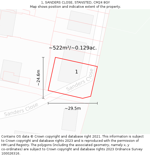 1, SANDERS CLOSE, STANSTED, CM24 8GY: Plot and title map