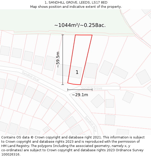 1, SANDHILL GROVE, LEEDS, LS17 8ED: Plot and title map