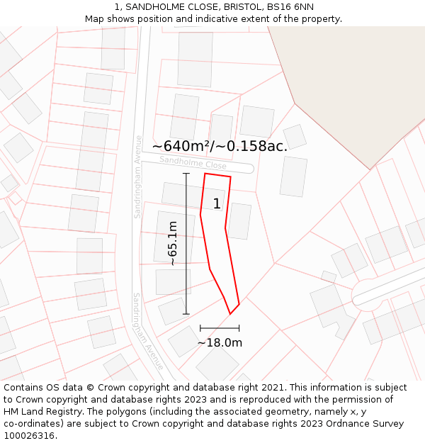 1, SANDHOLME CLOSE, BRISTOL, BS16 6NN: Plot and title map