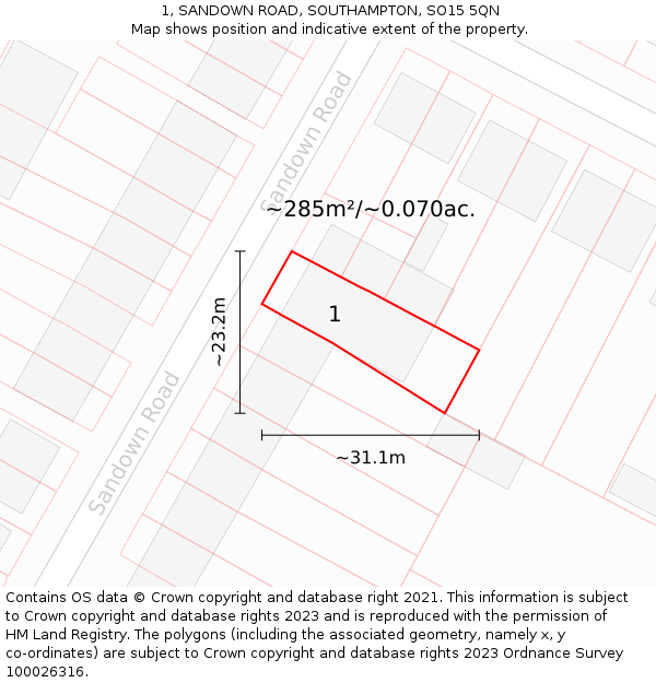 1, SANDOWN ROAD, SOUTHAMPTON, SO15 5QN: Plot and title map