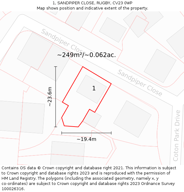 1, SANDPIPER CLOSE, RUGBY, CV23 0WP: Plot and title map