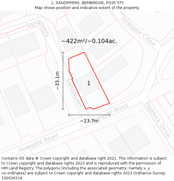 1, SANDPIPERS, BEMBRIDGE, PO35 5TY: Plot and title map