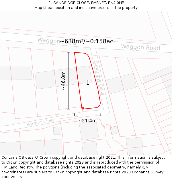 1, SANDRIDGE CLOSE, BARNET, EN4 0HB: Plot and title map