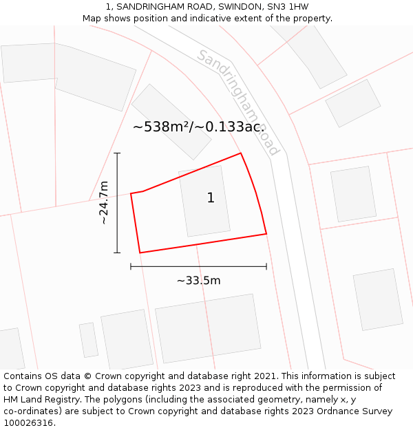 1, SANDRINGHAM ROAD, SWINDON, SN3 1HW: Plot and title map