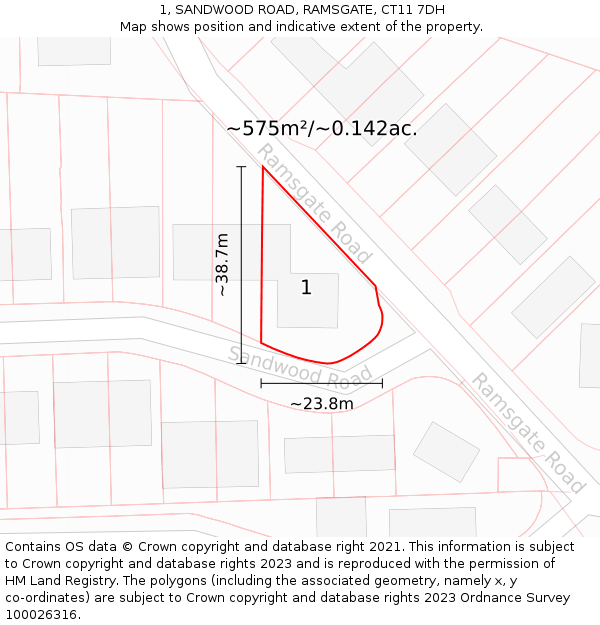 1, SANDWOOD ROAD, RAMSGATE, CT11 7DH: Plot and title map