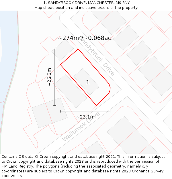 1, SANDYBROOK DRIVE, MANCHESTER, M9 8NY: Plot and title map