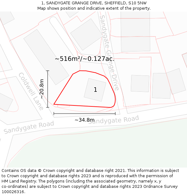 1, SANDYGATE GRANGE DRIVE, SHEFFIELD, S10 5NW: Plot and title map