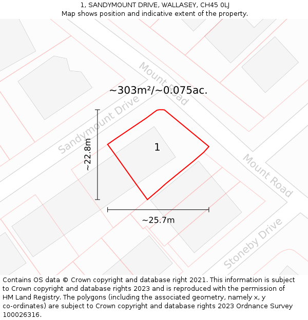 1, SANDYMOUNT DRIVE, WALLASEY, CH45 0LJ: Plot and title map