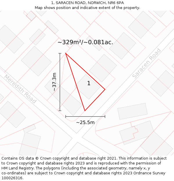 1, SARACEN ROAD, NORWICH, NR6 6PA: Plot and title map