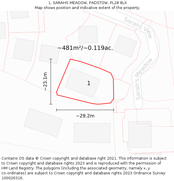 1, SARAHS MEADOW, PADSTOW, PL28 8LX: Plot and title map