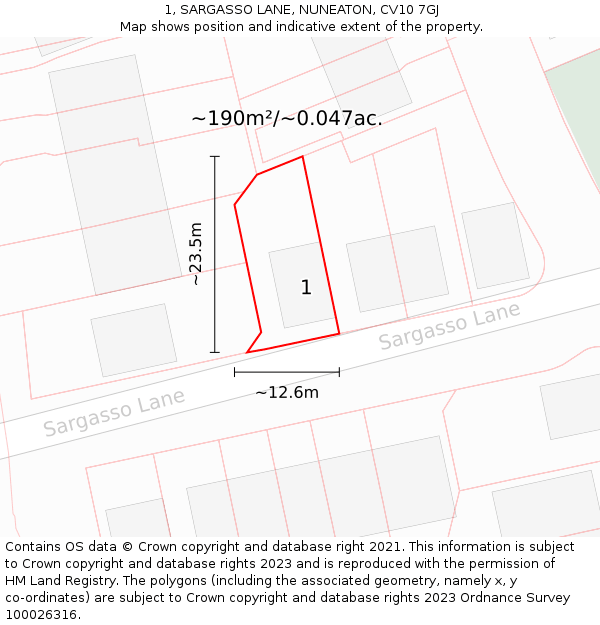 1, SARGASSO LANE, NUNEATON, CV10 7GJ: Plot and title map