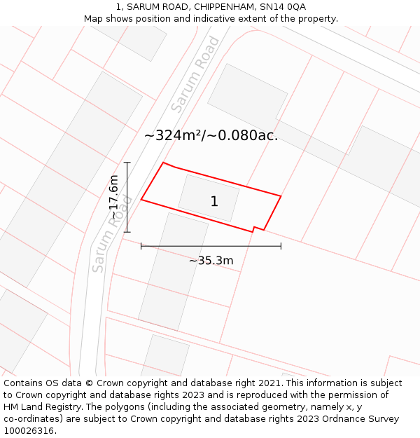 1, SARUM ROAD, CHIPPENHAM, SN14 0QA: Plot and title map