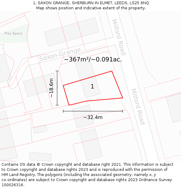 1, SAXON GRANGE, SHERBURN IN ELMET, LEEDS, LS25 6NQ: Plot and title map