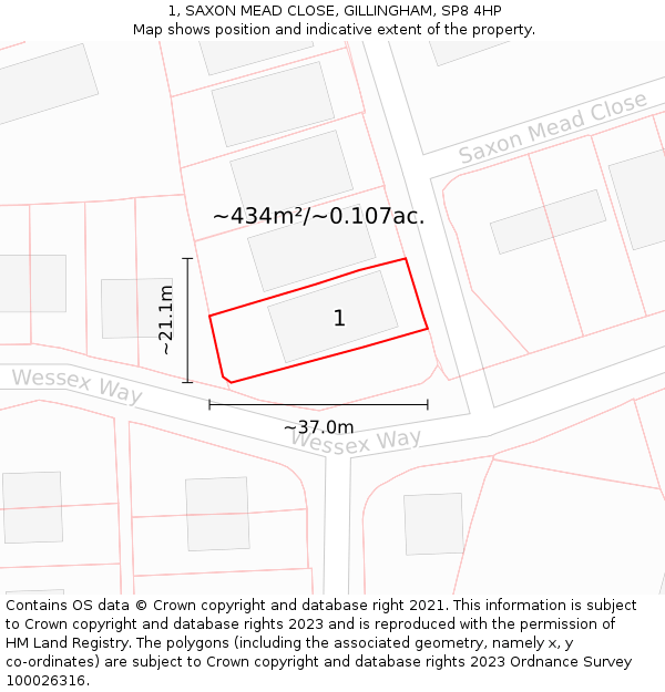 1, SAXON MEAD CLOSE, GILLINGHAM, SP8 4HP: Plot and title map