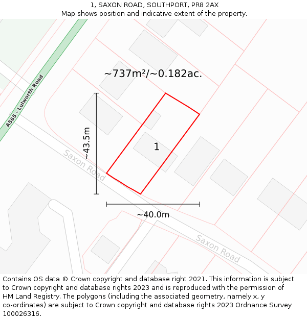 1, SAXON ROAD, SOUTHPORT, PR8 2AX: Plot and title map