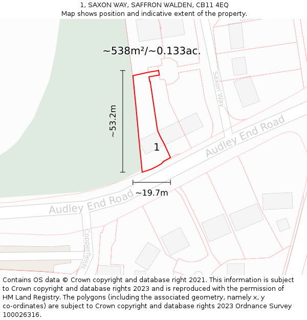 1, SAXON WAY, SAFFRON WALDEN, CB11 4EQ: Plot and title map