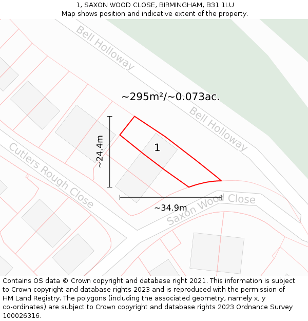 1, SAXON WOOD CLOSE, BIRMINGHAM, B31 1LU: Plot and title map