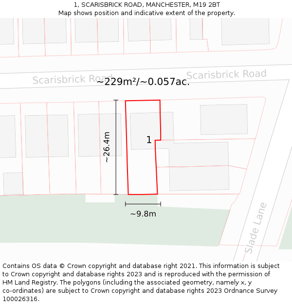 1, SCARISBRICK ROAD, MANCHESTER, M19 2BT: Plot and title map