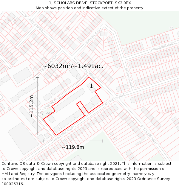 1, SCHOLARS DRIVE, STOCKPORT, SK3 0BX: Plot and title map