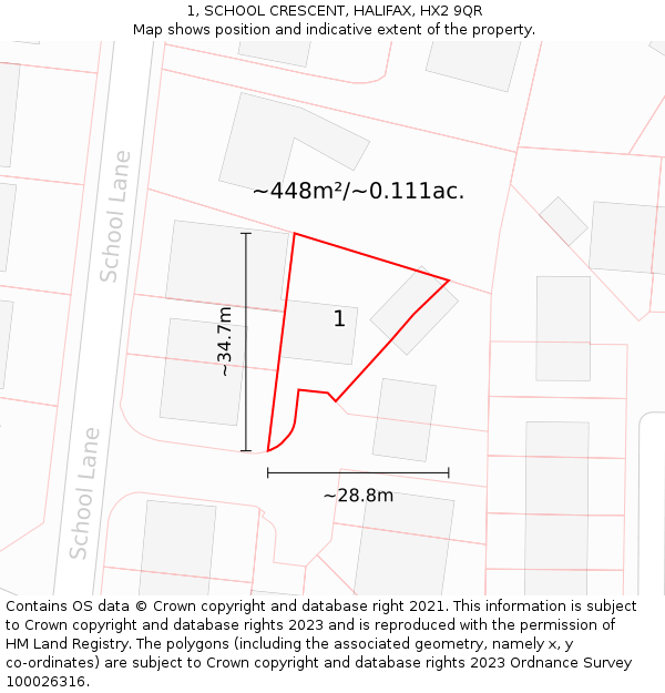 1, SCHOOL CRESCENT, HALIFAX, HX2 9QR: Plot and title map