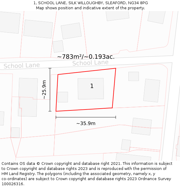 1, SCHOOL LANE, SILK WILLOUGHBY, SLEAFORD, NG34 8PG: Plot and title map