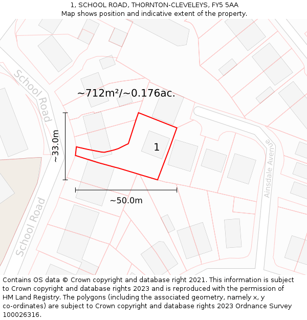 1, SCHOOL ROAD, THORNTON-CLEVELEYS, FY5 5AA: Plot and title map