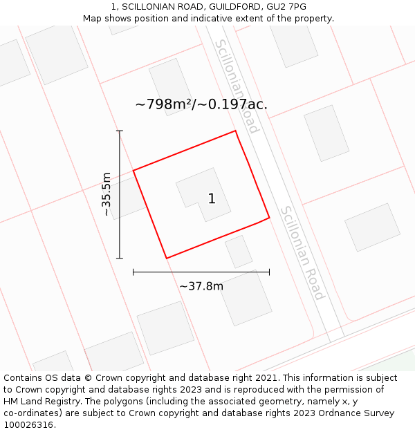 1, SCILLONIAN ROAD, GUILDFORD, GU2 7PG: Plot and title map