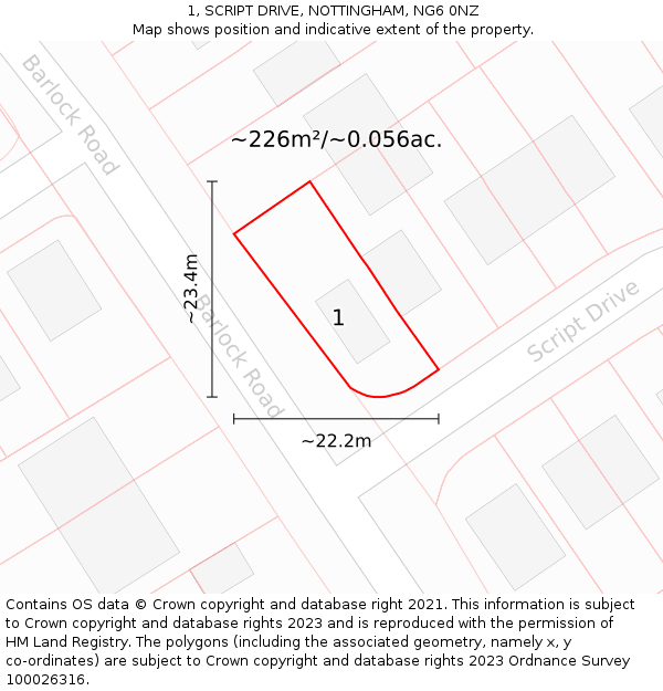 1, SCRIPT DRIVE, NOTTINGHAM, NG6 0NZ: Plot and title map