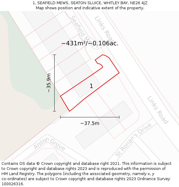 1, SEAFIELD MEWS, SEATON SLUICE, WHITLEY BAY, NE26 4JZ: Plot and title map