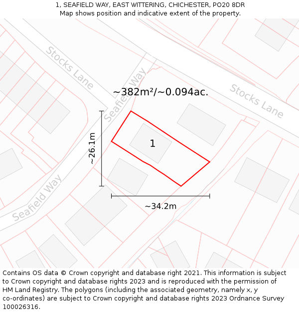 1, SEAFIELD WAY, EAST WITTERING, CHICHESTER, PO20 8DR: Plot and title map