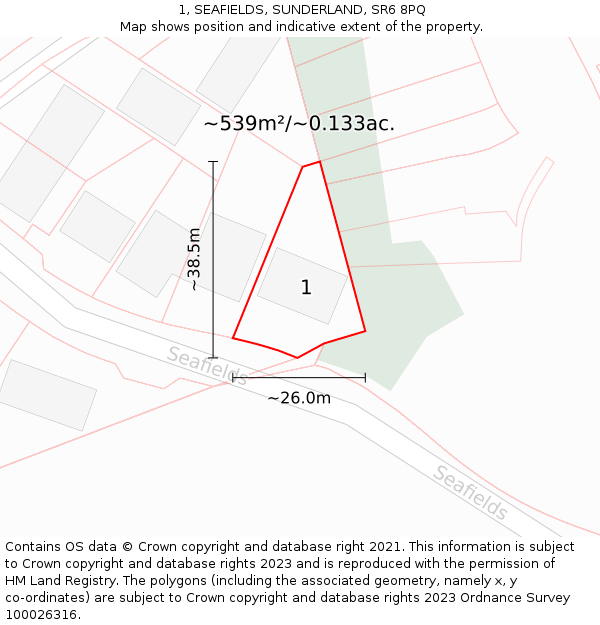 1, SEAFIELDS, SUNDERLAND, SR6 8PQ: Plot and title map