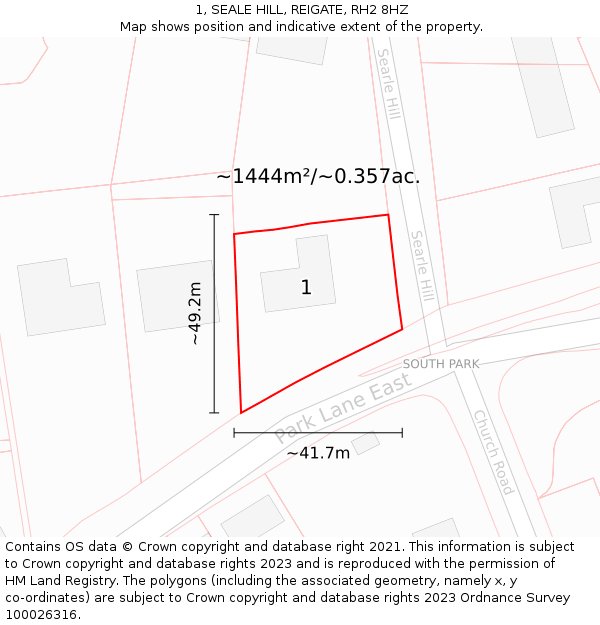 1, SEALE HILL, REIGATE, RH2 8HZ: Plot and title map