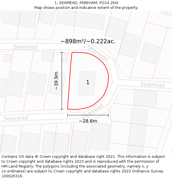 1, SEAMEAD, FAREHAM, PO14 2NG: Plot and title map