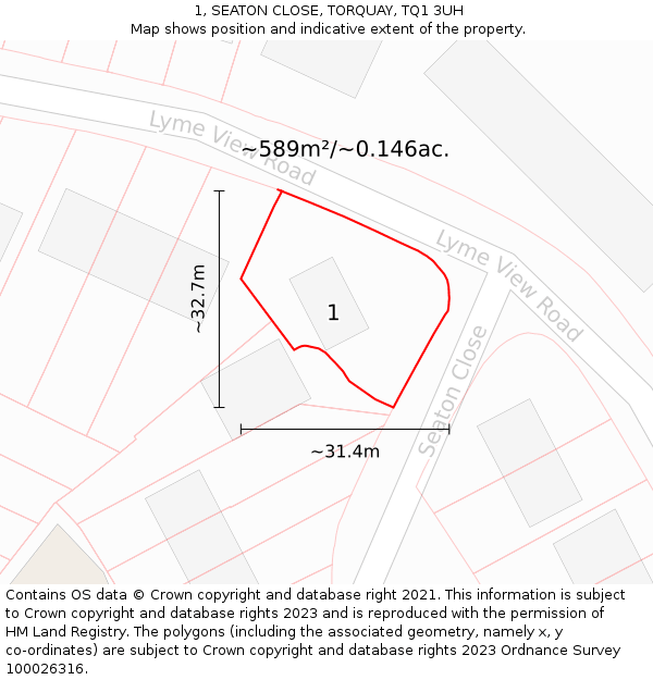 1, SEATON CLOSE, TORQUAY, TQ1 3UH: Plot and title map