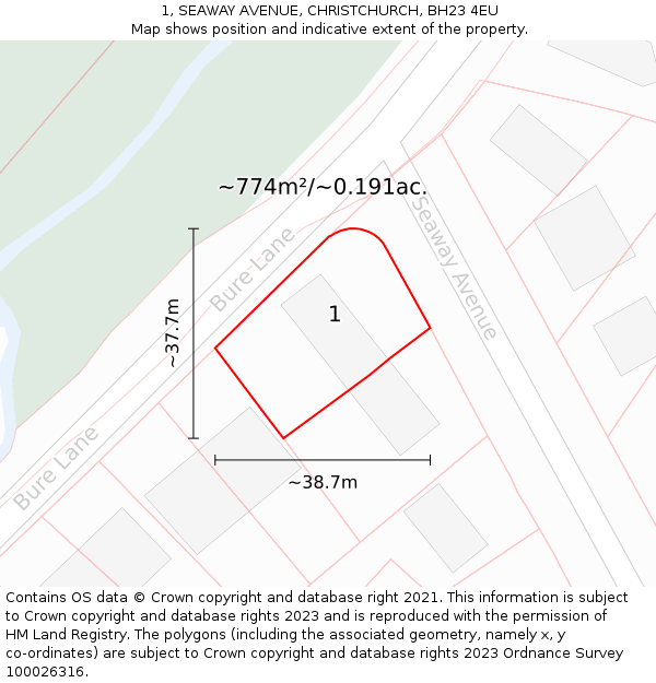 1, SEAWAY AVENUE, CHRISTCHURCH, BH23 4EU: Plot and title map