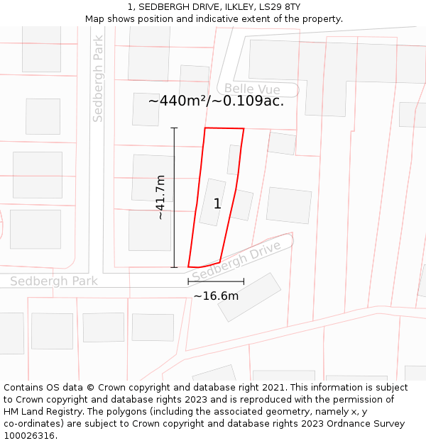 1, SEDBERGH DRIVE, ILKLEY, LS29 8TY: Plot and title map