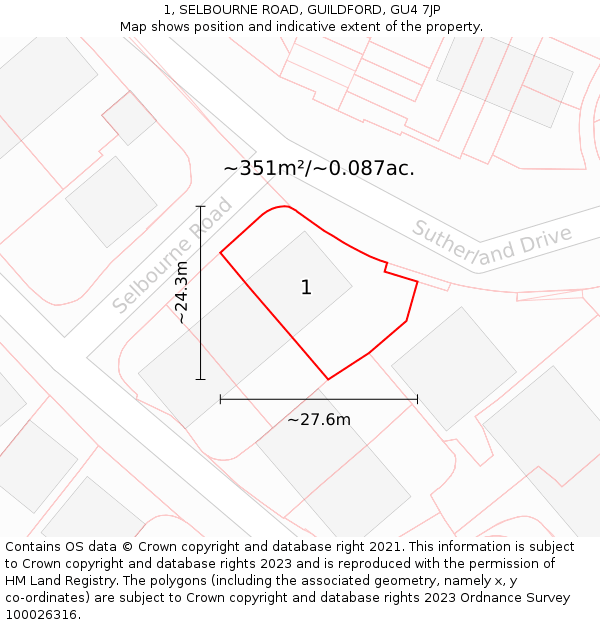 1, SELBOURNE ROAD, GUILDFORD, GU4 7JP: Plot and title map