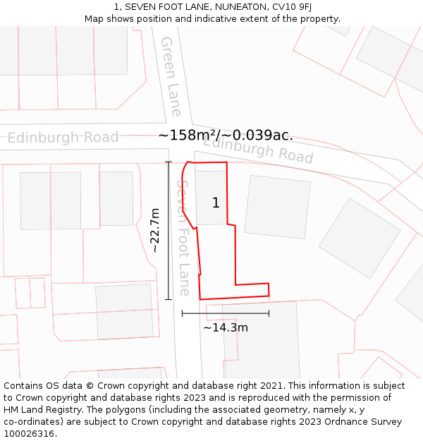 1, SEVEN FOOT LANE, NUNEATON, CV10 9FJ: Plot and title map