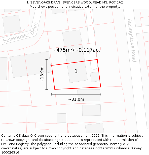 1, SEVENOAKS DRIVE, SPENCERS WOOD, READING, RG7 1AZ: Plot and title map