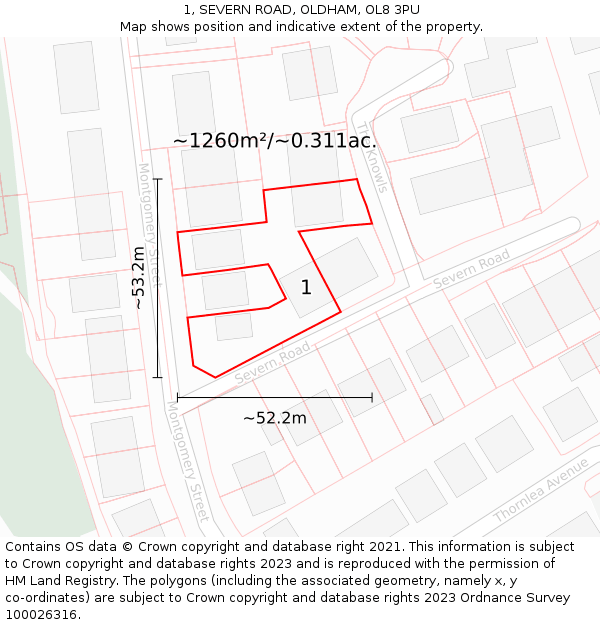 1, SEVERN ROAD, OLDHAM, OL8 3PU: Plot and title map