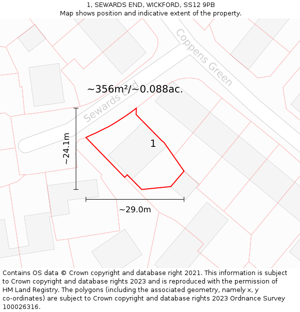 1, SEWARDS END, WICKFORD, SS12 9PB: Plot and title map