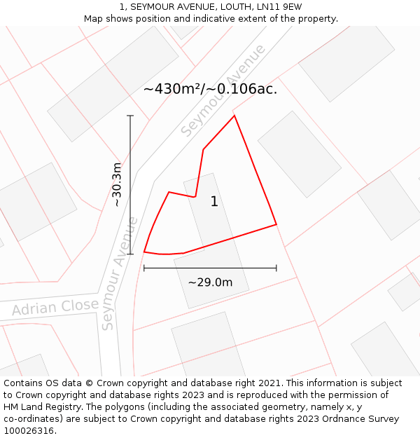 1, SEYMOUR AVENUE, LOUTH, LN11 9EW: Plot and title map