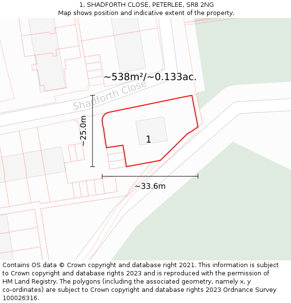 1, SHADFORTH CLOSE, PETERLEE, SR8 2NG: Plot and title map