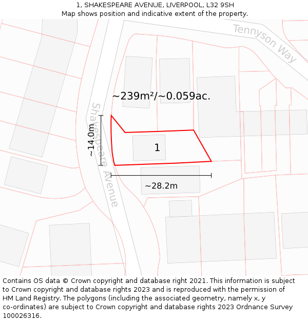 1, SHAKESPEARE AVENUE, LIVERPOOL, L32 9SH: Plot and title map