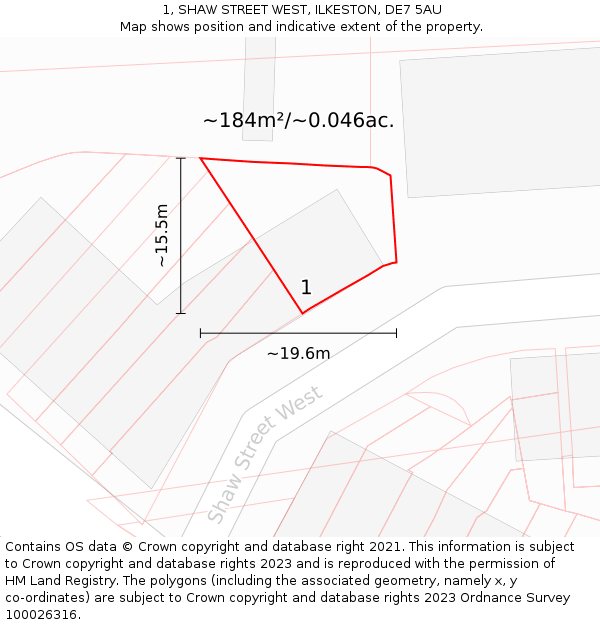 1, SHAW STREET WEST, ILKESTON, DE7 5AU: Plot and title map